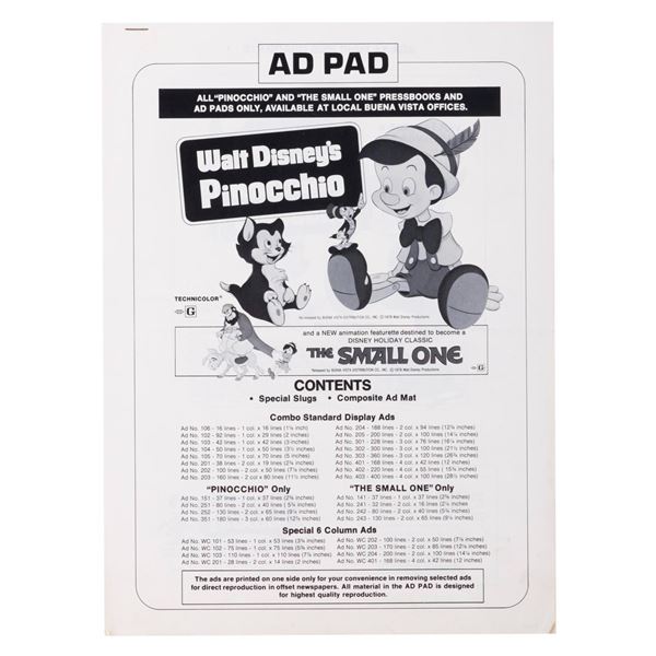 A "Pinocchio" 1978 Re-Release Ad Pad.
