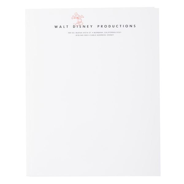 Four Unused Sheets of Walt Disney Productions Stationery.