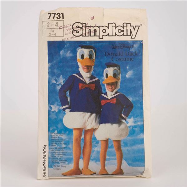 A 1980s Donald Duck Children's Costume Pattern.