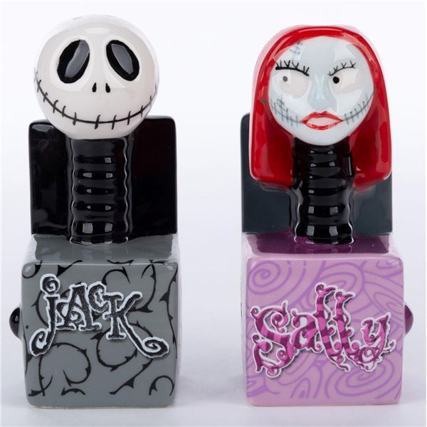 A Jack Skellington & Sally Magnetic Salt and Pepper Shaker Set.
