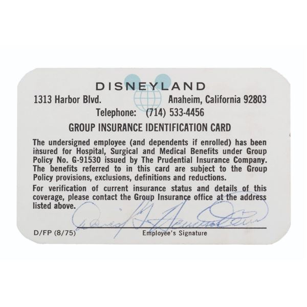 A Disneyland Group Insurance Identification Card.