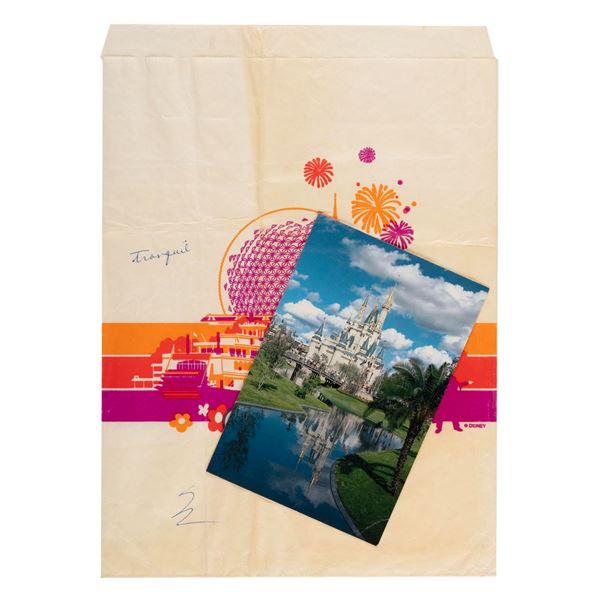 A Walt Disney World Postcard and Souvenir Bag.