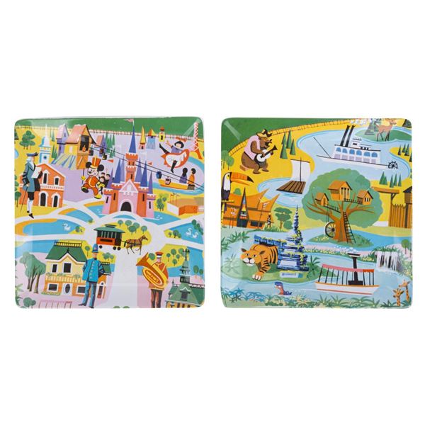 A Pair of Walt Disney World Preview Center Map Plates.