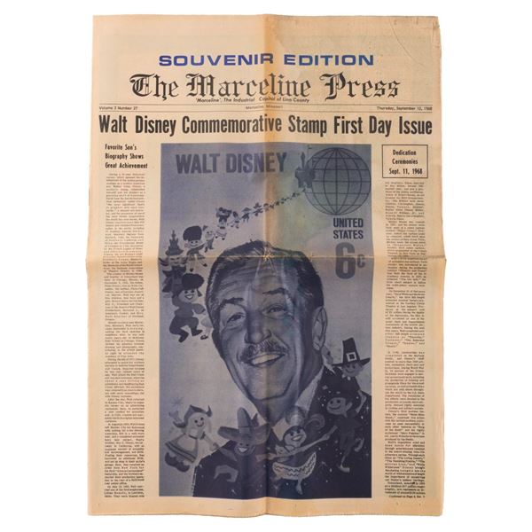 A 1968 Walt Disney Stamp Marceline Press Newspaper Souvenir Edition.