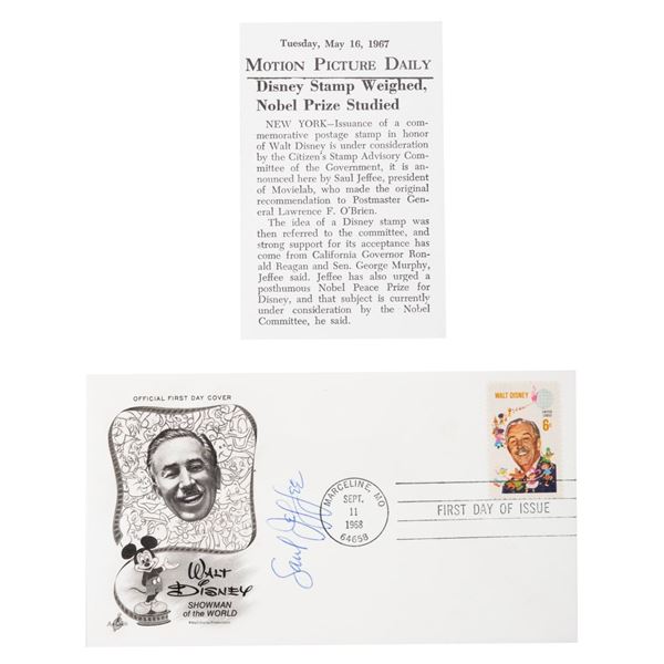 A Rare Signed Walt Disney Stamp First Day Cover.