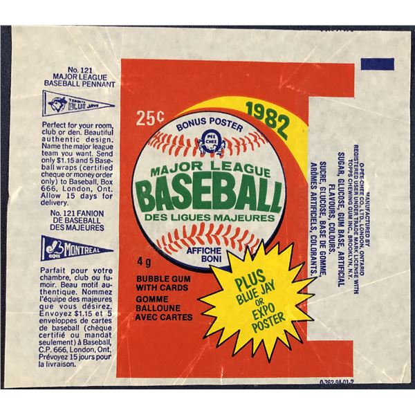 1982 O-PEE-CHEE BASEBALL WRAPPER