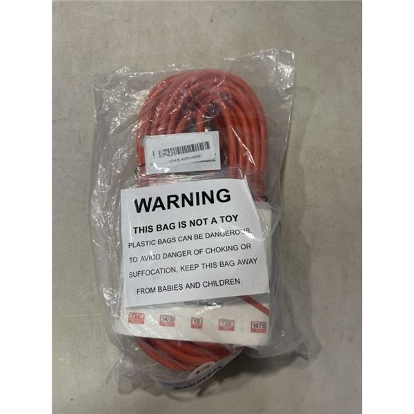AS NEW 50FT ORANGE 3 WIRE INDOOR OUTDOOR LIGHTED EXTENSION CORD, 14AWG