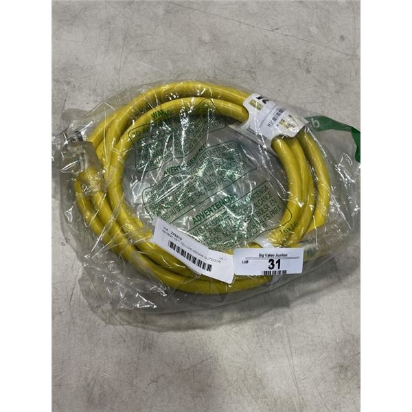 AS NEW 10FT YELLOW INDOOR OUTDOOR HEAVY DUTY LIGHTED EXTENSION CORD, 10AWG