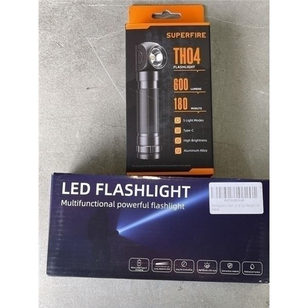 2 NEW FLASHLIGHTS - LED MULTIFUNCTIONAL LIGHT AND SUPERFIRE TH04, RETAIL $40 EACH