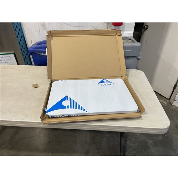 AS NEW 23 X 16 STAINLESS FOLDIONG CONCESSION SHELF