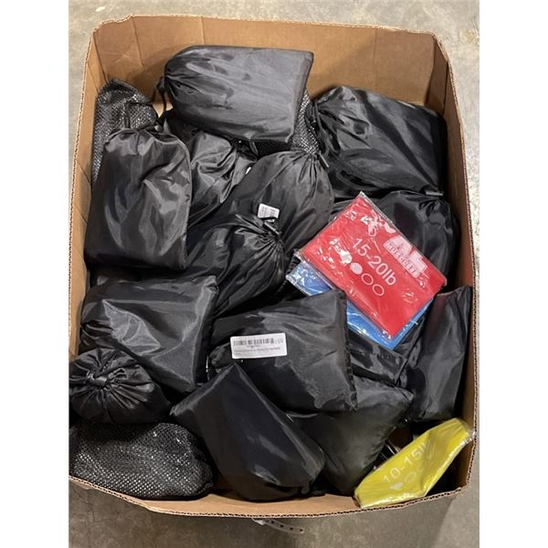 BOX OF NEW RESISTANCE BANDS AND EXERCISE ACCESSORIES