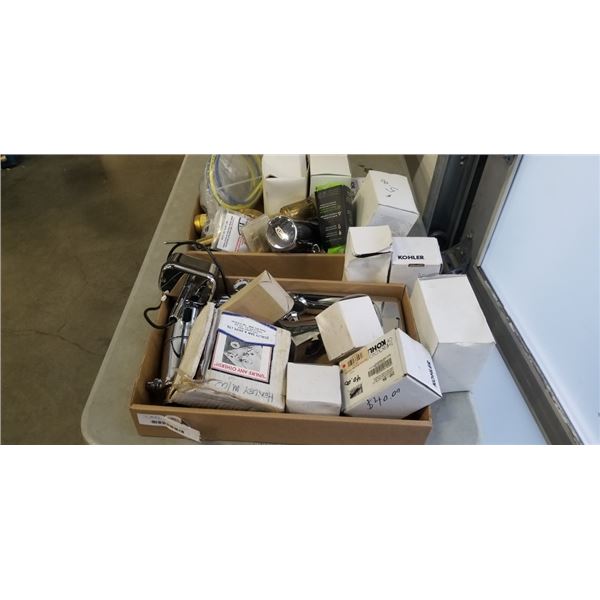 2 TRAYS OF BATHROOM FAUCET PIECES AND ACCESSORIES
