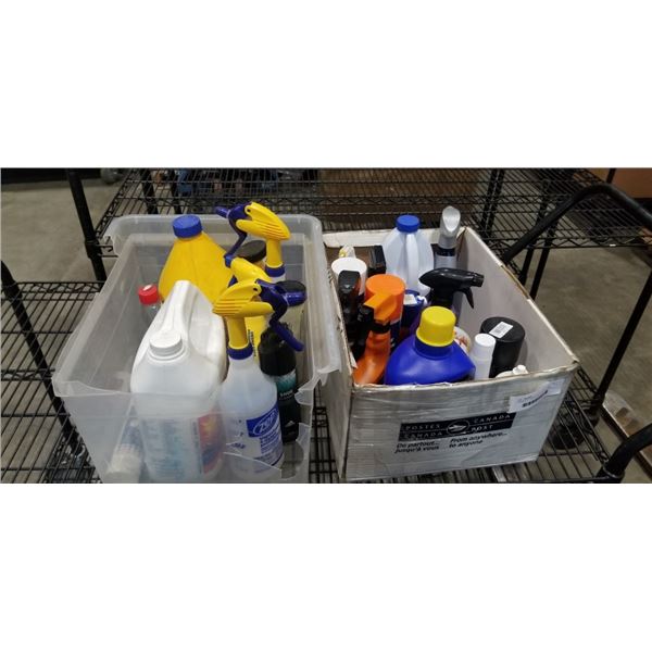 2 BOXES OF ASSORTED CLEANING AND SHOP FLUIDS