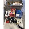 Image 1 : LARGE TOTE OF MISC ITEMS - EMERGENCY KIT, EXIT SIGN, PLUMBING ACCESSORIES AND SUPPLIES ETC