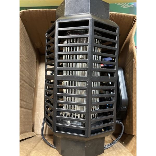 ELECTRIC BUG ZAPPER TWO FLASHLIGHTS  AND PAIR OF 3 LB CAST IRON DUMBBELLS