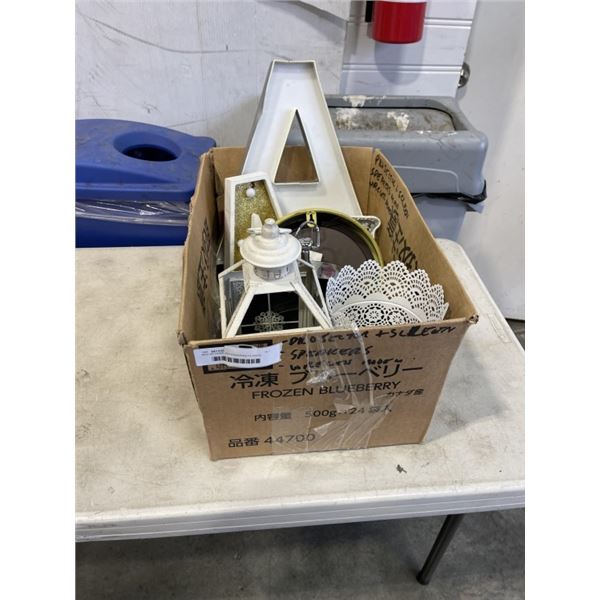 BOX OF HOME ACCESSORIES CLOCKS, LANTERN, LIGHT, ETC