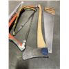 Image 3 : ASSORTED SAWS, AXE, TRIPOD ETC