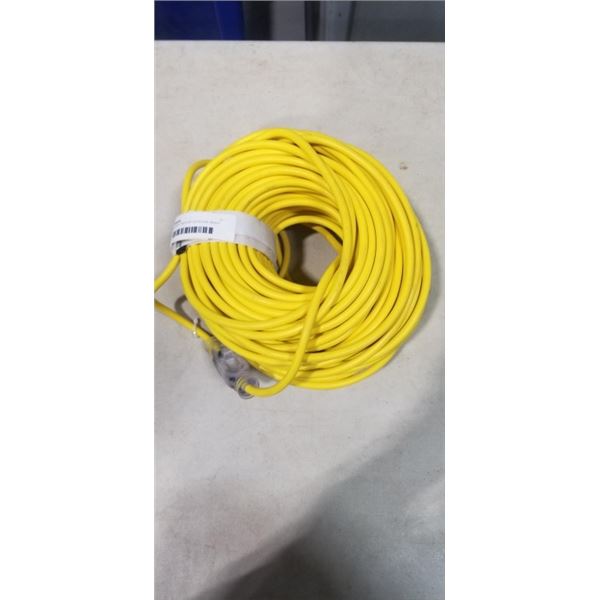 AS NEW 200FT INDOOR OUTDOOR HEAVY DUTY LIGHTED 3 WIRE EXTENSION CORD, 16 AWG, YELLOW