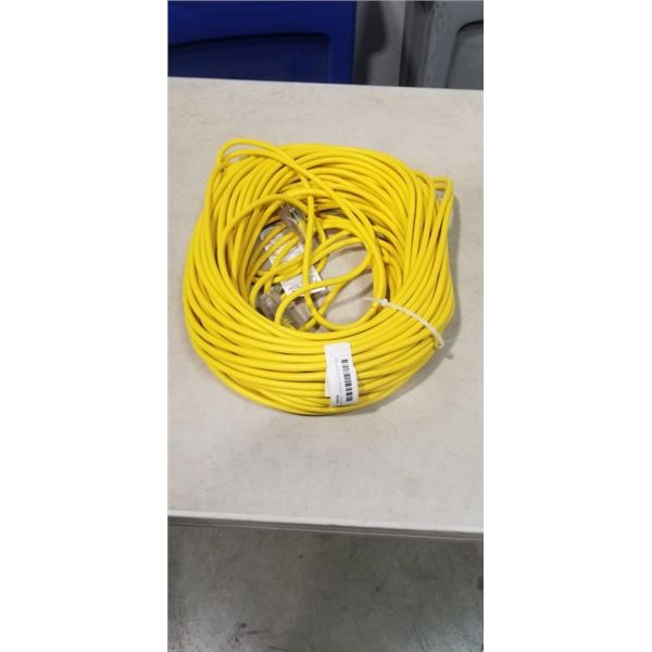AS NEW 200FT INDOOR OUTDOOR HEAVY DUTY LIGHTED 3 WIRE EXTENSION CORD, 16 AWG, YELLOW