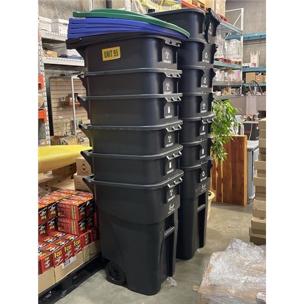 ASSORTED BROKEN AND DAMGED GARBAGE BINS AND LIDS, MUST TAKE ALL