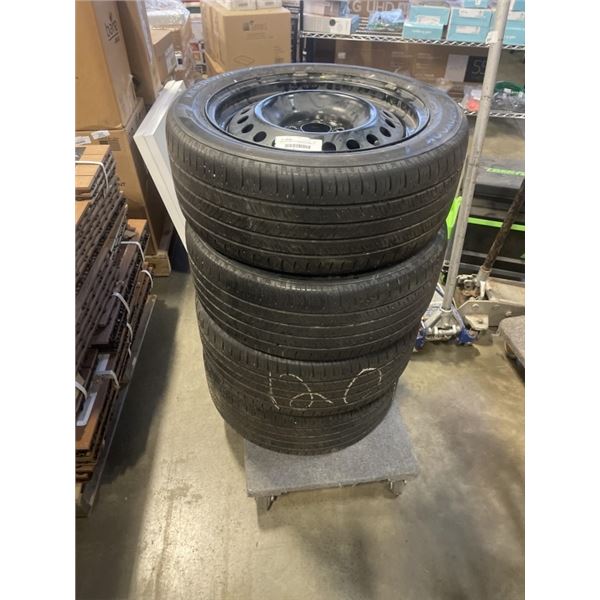 SET OF 4 HANKOOK KINERGY GT TIRES ON 5 BOLT STEEL RIMS