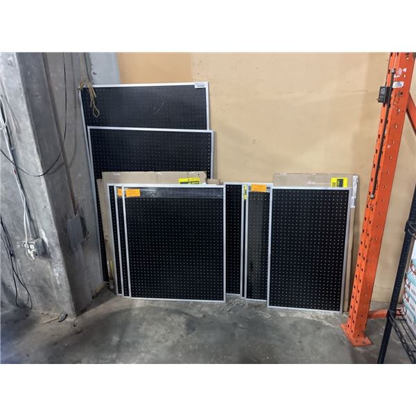 14 PCS OF NEW BLACK PEGBOARD FRAMED PANELS, VARIOUS SUIZE FROM 36X21 INCH  TO 36 X 64 INCH