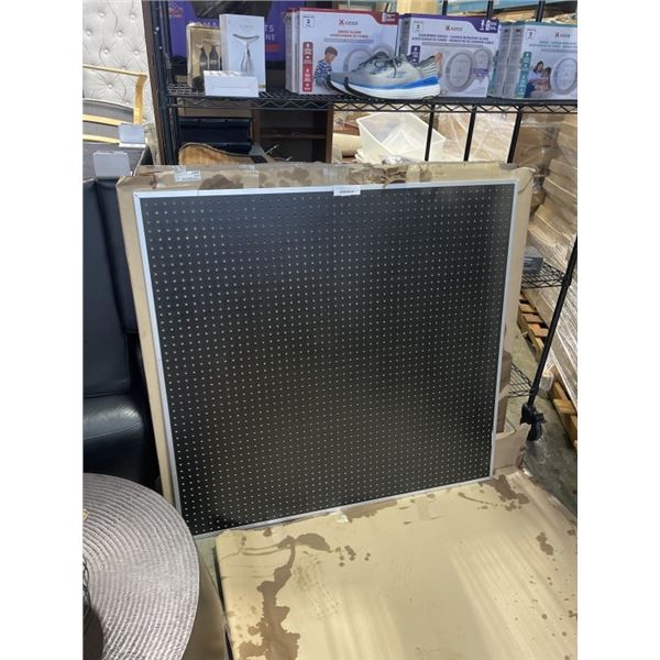 6 NEW PEGBOARD FRAME DPANELS, 48 X 54 INCH, 2 ARE BLACK, 4 ARE NATURAL