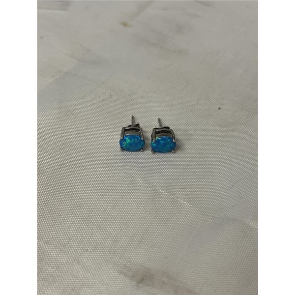 PAIR OF STERLING SILVER W/ BLUE OPAL STONES EARRINGS, MARKED 925