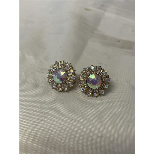 PAIR OF AURORA BOREALIS CRYSTAL RHINESTONES EARRINGS, MARKED MONET
