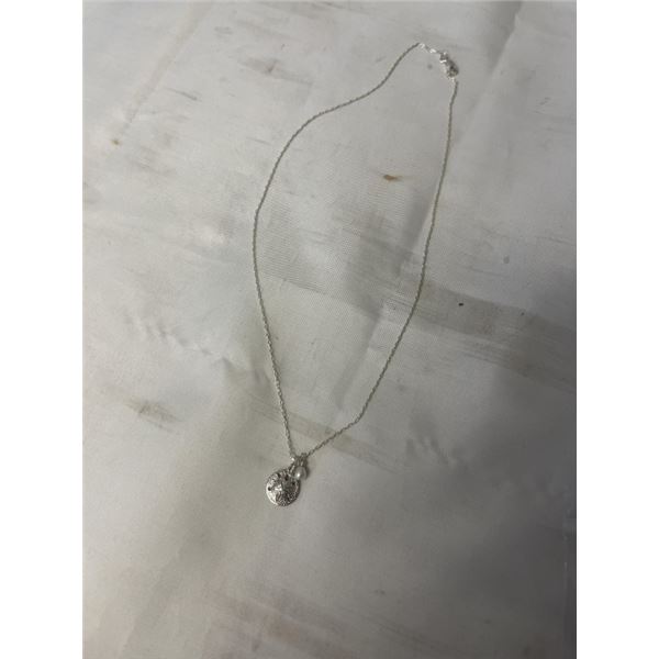 STERLING SILVER CHAIN W/ MINI SAND DOLLAR AND PEARL PENDANTS MARKED 925 EACH