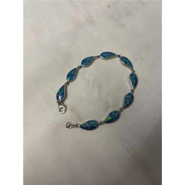 STERLING SILVER BRACELET W/ GENUINE OPAL STONES INLAID MARKED 925, 8" LENGTH