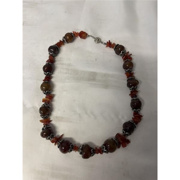ORANGE CARNELIAN BEADS + NATURAL STONES NECKLACE