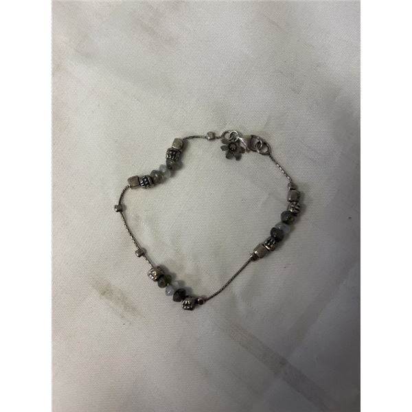 VINTAGE STERLING SILVER W/ BEADS AND NATURAL LABRADORITE STONES BRACELET, MARKED 925