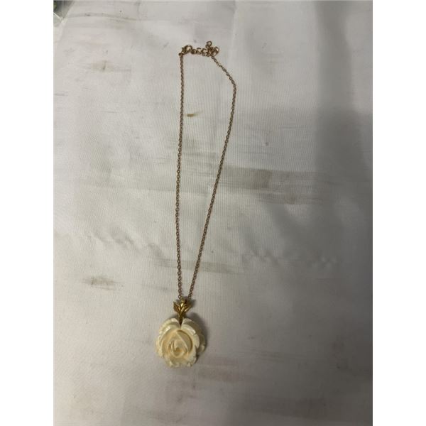 IVORY ROSE PENDANT W/ GOLD CHAIN NECKLACE