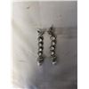 Image 1 : VINTAGE HEAVY SILVER TONE RHINESTONES PAIR OF DANGLE EARRINGS, EACH 3" LENGTH