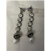 Image 2 : VINTAGE HEAVY SILVER TONE RHINESTONES PAIR OF DANGLE EARRINGS, EACH 3" LENGTH