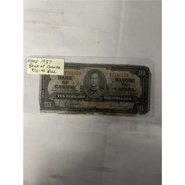 RARE 1937 BANK OF CANADA $10 BILL