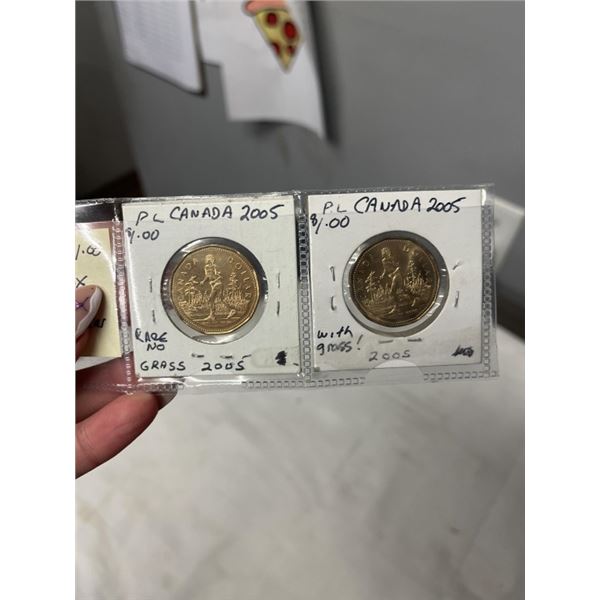 2005 CANADIAN DOLLAR COINS, TERRY FOX NO GRASS AND GRASS
