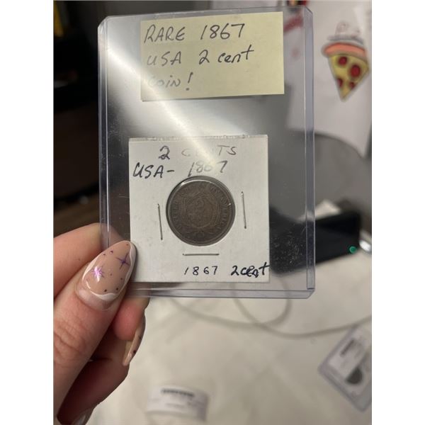 RARE 1867 USA 2 CENT COIN