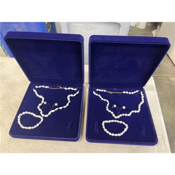 2 NEW PEARL NECKLACE, EARRINGS AND BRACELET SETS
