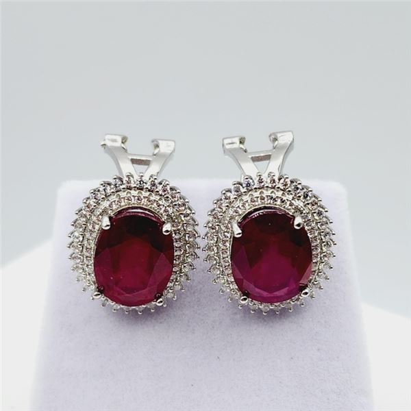 STERLING SILVER NATURAL ENHANCED RUBY (10.80CT) WITH CZ (1.28CT) EARRINGS, W/A $2175.00. RUBY IS THE