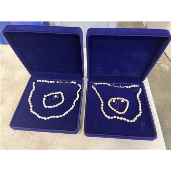 2 NEW PEARL NECKLACE, EARRINGS AND BRACELET SETS