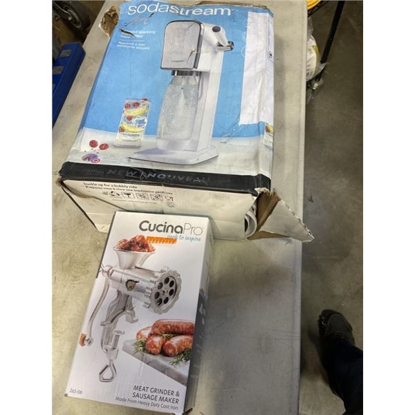 CAST IRON MEAT GRINDER AND SODA STREAM ONLINE RETURN