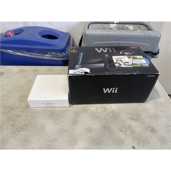 WII GAMING CONSOLE W/ GAMES AND WII WHEEL - WORKING