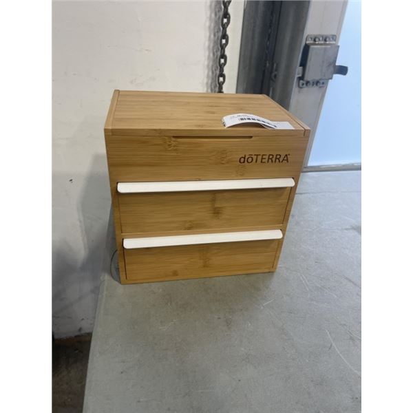 DOTERRA BAMBOO 2 DRAWER BOX FULL OF ASSORTED ESENTIAL OILS