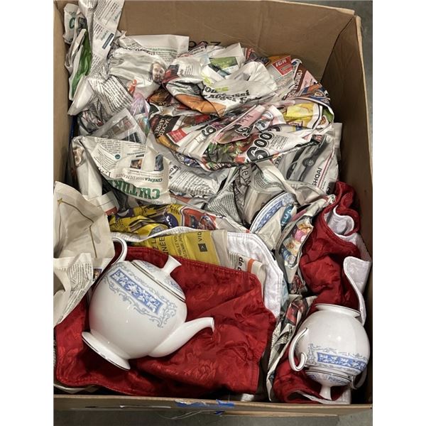 BOX OF SHELLY AND ROYAL CROWN DERBY BONE CHINA