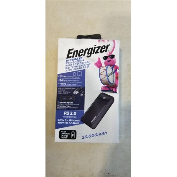 ENERGIZER ULTIMATE POWER BANK WITH LCD SCREEN AND QI WIRELESS CHARGE, 20,000MAH