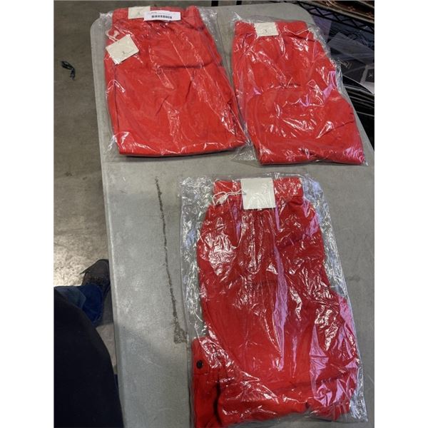 3 PAIRS OF RED LINEN PANTS SIZE LARGE, X-SMALL, AND SMALL,  JULES AND LEOPOLD BRAND