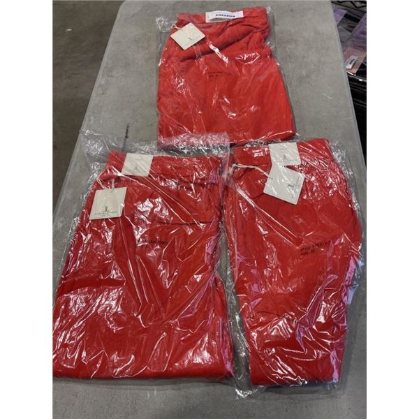 3 PAIRS OF RED LINEN PANTS SIZE X- LARGE, LARGE, AND MEDIUM,  JULES AND LEOPOLD BRAND