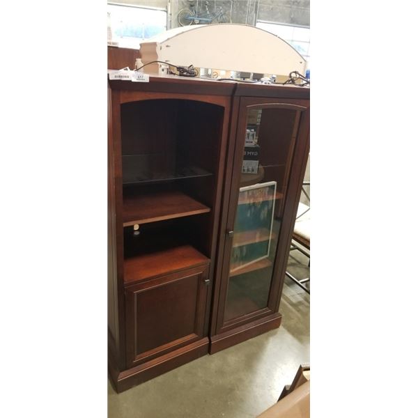 2 LIGHT UP DISPLAY CABINETS - ONE WITH GLASS DOOR, ONE WITH GLASS SHELVES